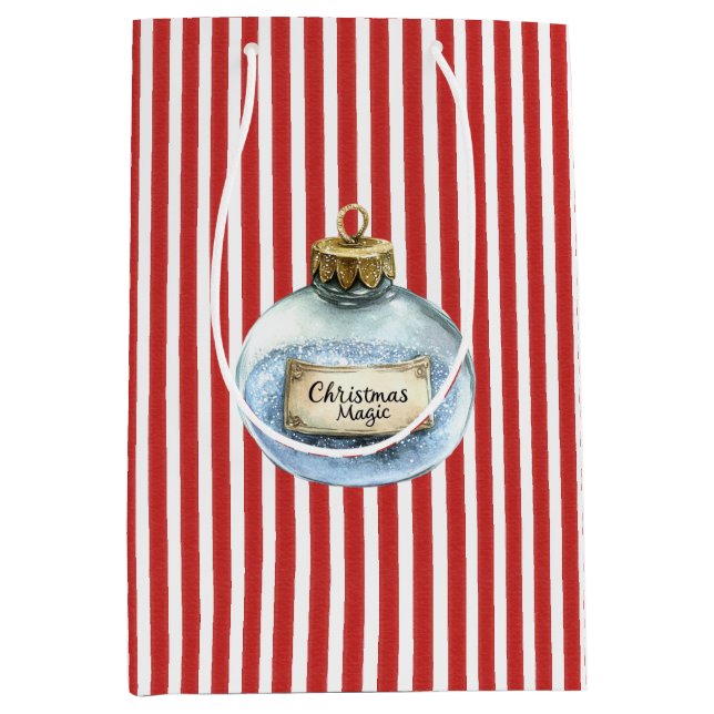 Blue Magic Ornament Christmas Red Stripes Medium Gift Bag (Front)