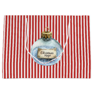 Blue Magic Ornament Red Stripes Christmas   Large Gift Bag