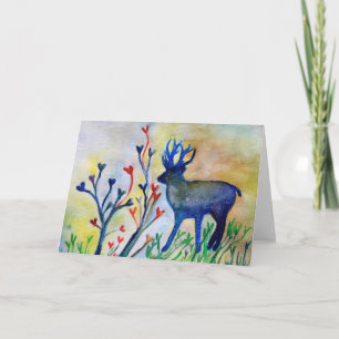 Blue Magic Reindeer Animal Hearts Greeting Card