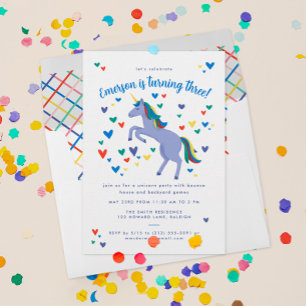 Blue Magical Rainbow Unicorn Birthday Invitation