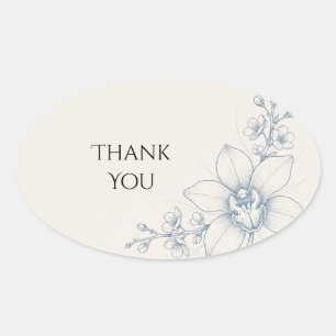 Blue Magnolia Floral Wedding Thank You Oval Sticker