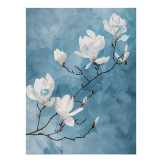 Blue Magnolia Wall Art Poster Wall Decor