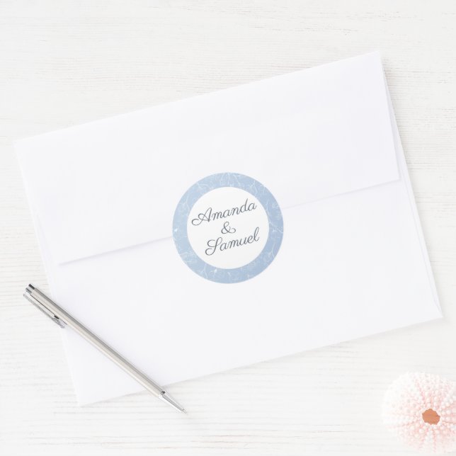 Blue Magnolia Wedding Classic Round Sticker (Envelope)