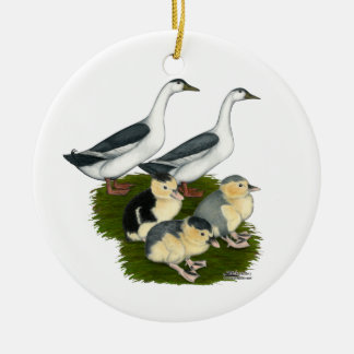 Blue Magpie Duck Family Ceramic Tree Decoration