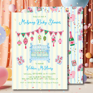 Blue Mahjong Baby Shower Boy Invitation