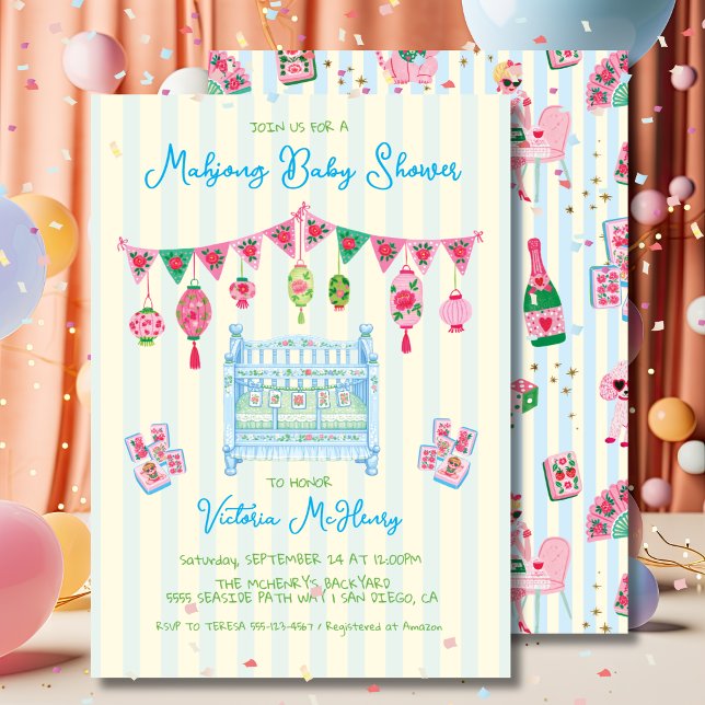 Blue Mahjong Baby Shower Boy Invitation (Creator Uploaded)