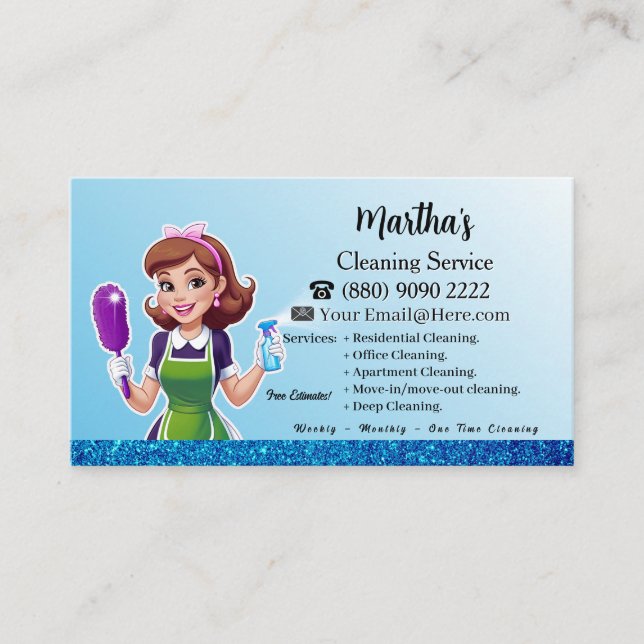 Blue Maid House Cleaning lady housekeeping Service Business Card (Front)