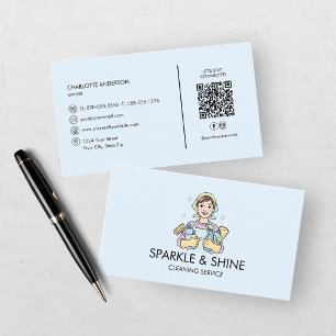 Blue Maid House Cleaning Service QR Code Business Card