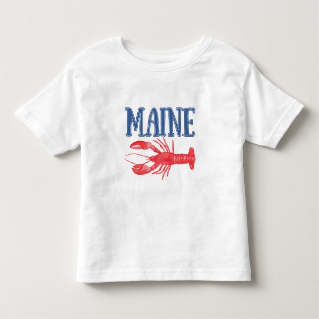 Blue Maine Text Red Watercolor Lobster Toddler T-Shirt (Front)