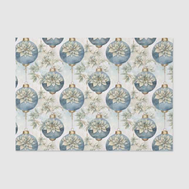 Blue Majesty Elegant Blue Gold Christmas Splendour Tissue Paper (Front)