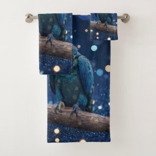 Blue Majesty: The Blue Macaw On Dreamy Blue Bokeh, Bath Towel Set