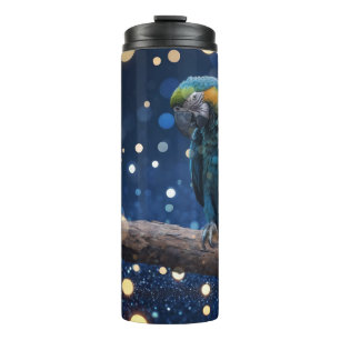 Blue Majesty: The Blue Macaw On Dreamy Blue Bokeh, Thermal Tumbler