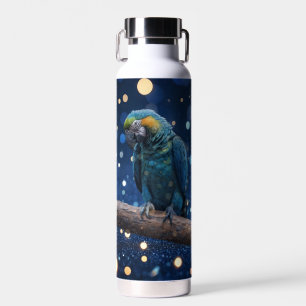 Blue Majesty: The Blue Macaw On Dreamy Blue Bokeh, Water Bottle