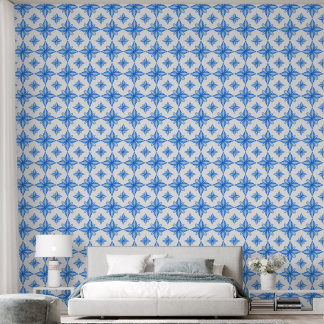 Blue Majolica Tile Pattern Wallpaper