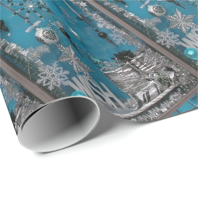 Blue Make Wish Holiday Wrapping Paper (Roll Corner)