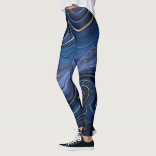 Blue Malachite Golden Accents Luxury Chic Gemstone Leggings