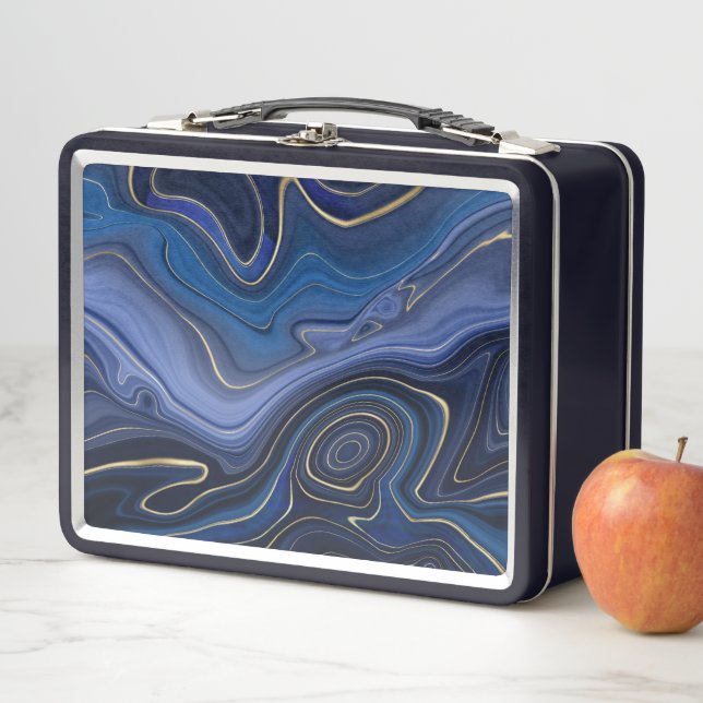Blue Malachite Golden Accents Luxury Chic Gemstone Metal Lunch Box (In Situ)
