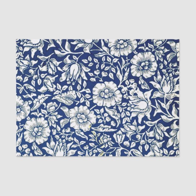 Blue Mallow, Navy and White Floral Pattern Tissue Paper (Front)