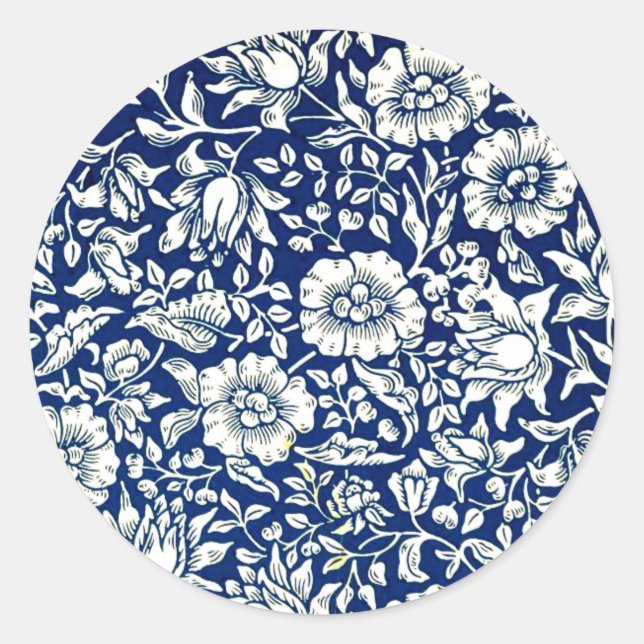 Blue Mallow vintage pattern Classic Round Sticker (Front)