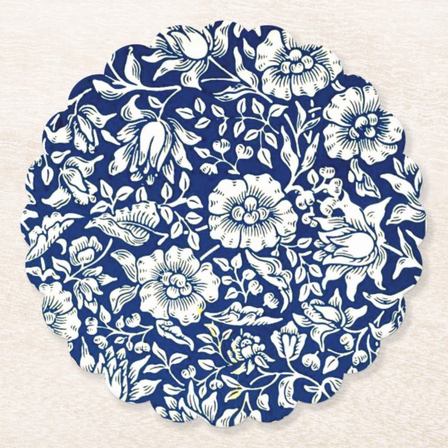 Blue Mallow vintage pattern Paper Coaster (Front)