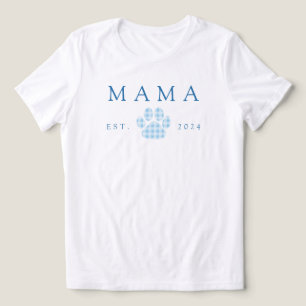 Blue Mama Gingham Paw Print Birthday Tri-Blend Shirt