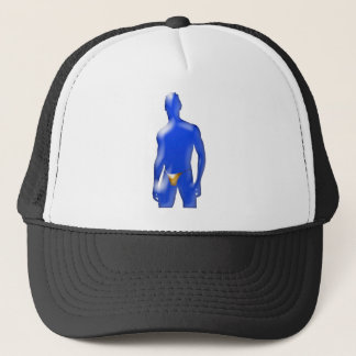 Blue Man in Orange Underwear Trucker Hat