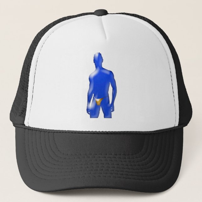 Blue Man in Orange Underwear Trucker Hat (Front)