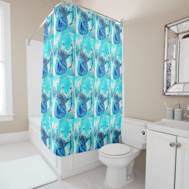 Blue Manatee Pattern Shower Curtain (In Situ)