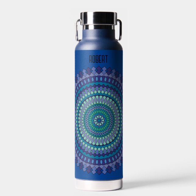 Blue Mandala Add Name Water Bottle (Front)