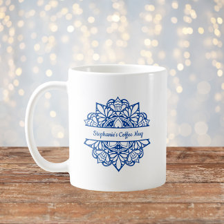 Blue Mandala Art Personalised Name Coffee Mug