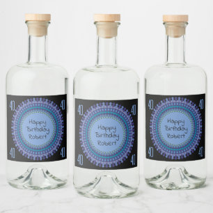 Blue Mandala Birthday Party Add Name Liquor Bottle Label
