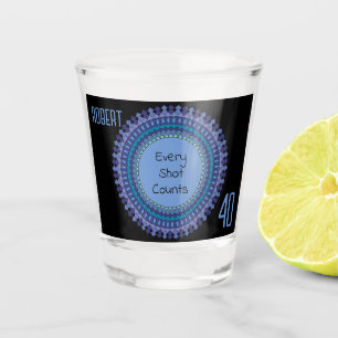 Blue Mandala Birthday Party Add Name Text Shot Glass