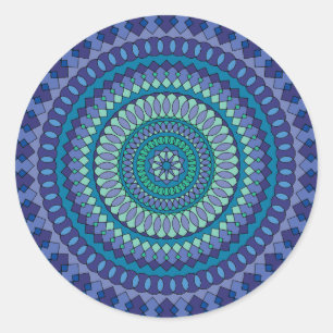 Blue Mandala Birthday Party Classic Round Sticker