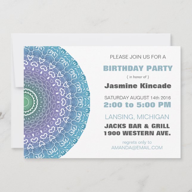 Blue Mandala Birthday Party Invitations (Front)