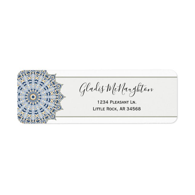 Blue Mandala Custom Name Address Label (Front)