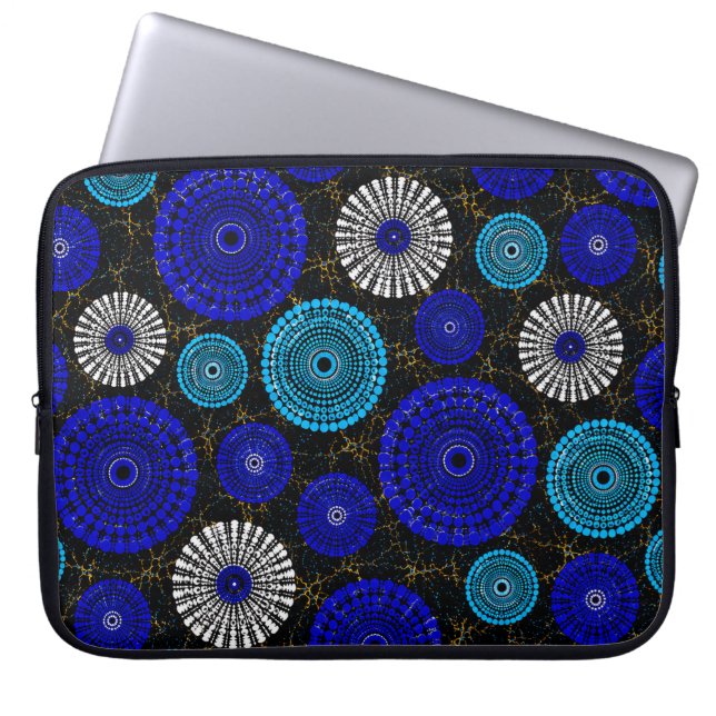 Blue Mandala Geometric Laptop Sleeve – Boho Teal & (Front)