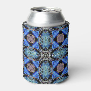 Blue mandala hearts pattern Thunder_Cove Can Cooler