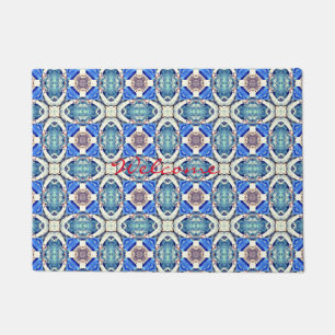 Blue mandala hearts pattern Thunder_Cove Doormat