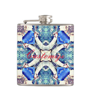 Blue mandala hearts pattern Thunder_Cove Hip Flask