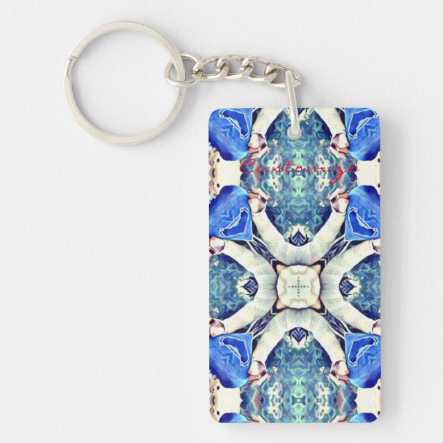 Blue mandala hearts pattern Thunder_Cove Key Ring (Front)