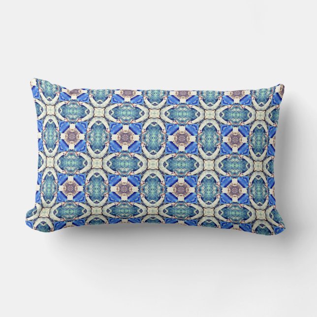 Blue mandala hearts pattern Thunder_Cove Lumbar Cushion (Front)