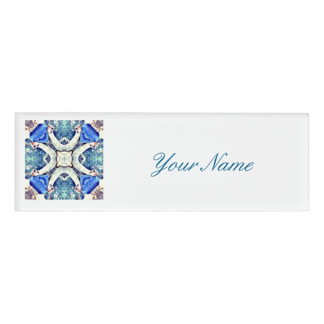 Blue mandala hearts pattern Thunder_Cove Name Tag (Front)