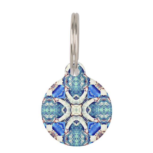 Blue mandala hearts pattern Thunder_Cove Pet Tag (Front)