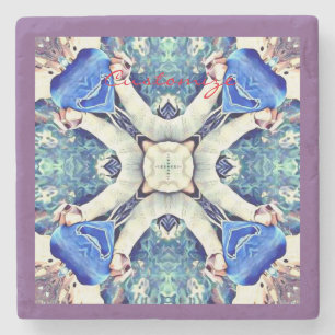 Blue mandala hearts pattern Thunder_Cove Stone Coaster