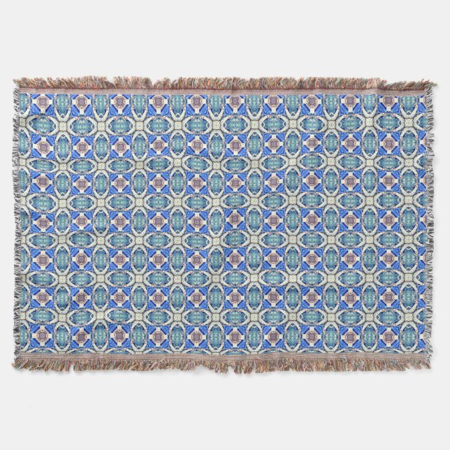 Blue mandala hearts pattern Thunder_Cove Throw Blanket (Front)