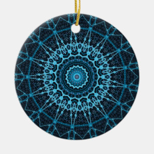 Blue Mandala Net Retro Hippie Trippy Boho Chic Ceramic Tree Decoration