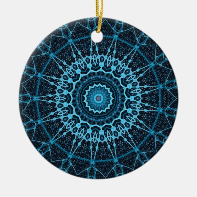 Blue Mandala Net Retro Hippie Trippy Boho Chic Ceramic Tree Decoration (Front)