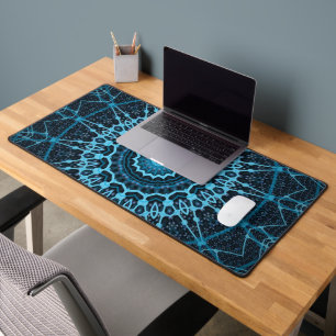 Blue Mandala Net Retro Hippie Trippy Boho Chic Desk Mat