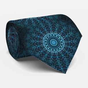 Blue Mandala Net Retro Hippie Trippy Boho Chic Tie