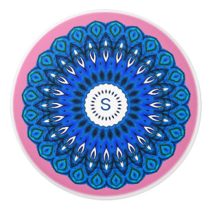 Blue Mandala on Pink with One Initial Drawer Knob